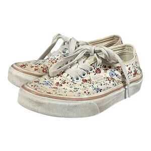 Vans Authentic Kids Size 12 Girls Floral Print Canvas White Used Casual Lace Up